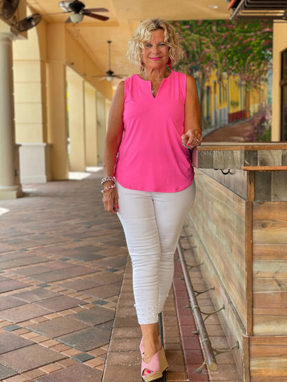 HOT PINK SLEEVELESS V-NECK