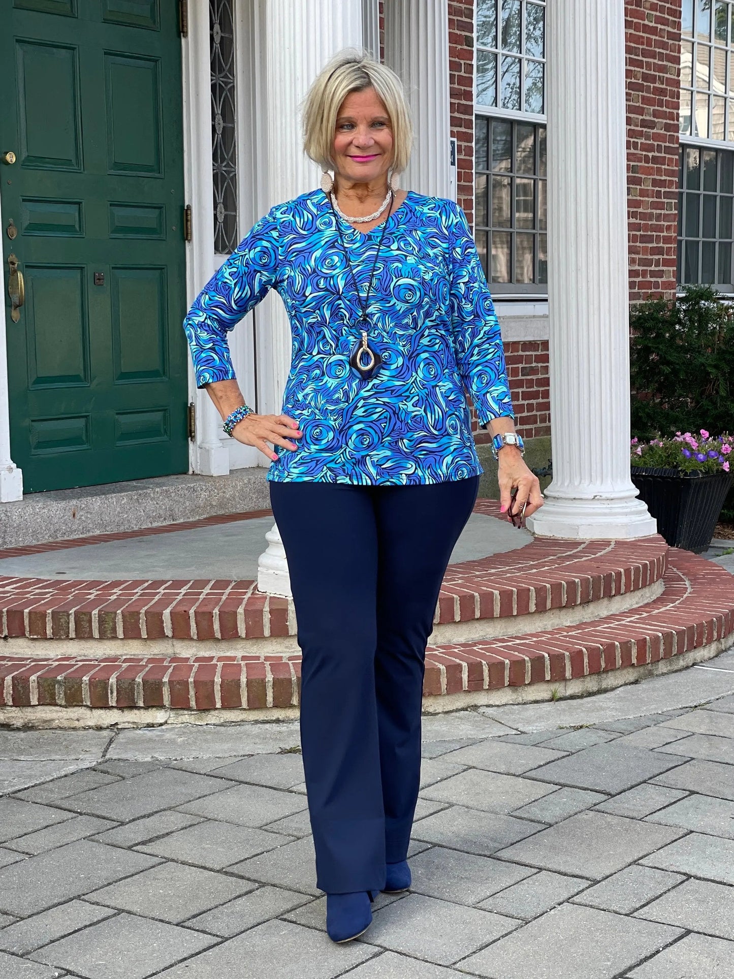 FANTASIA  BLUE V NECK TOP