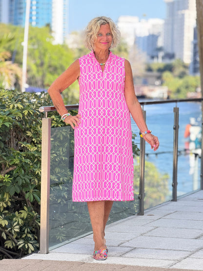 LULU B PALM BEACH LATTICE HALF ZIPPER MIDDY DRESS
