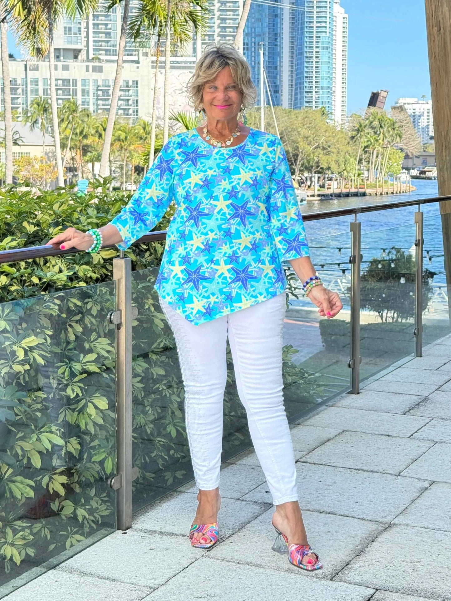 LULU B STARFISH SPLASH ASYMMETRIC TOP
