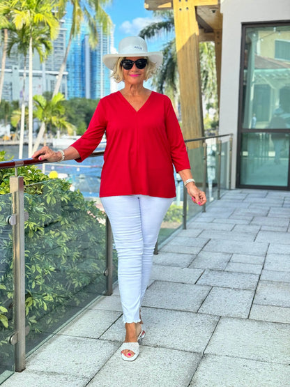 LULU-B RED TAILORED V SLEEVE TOP