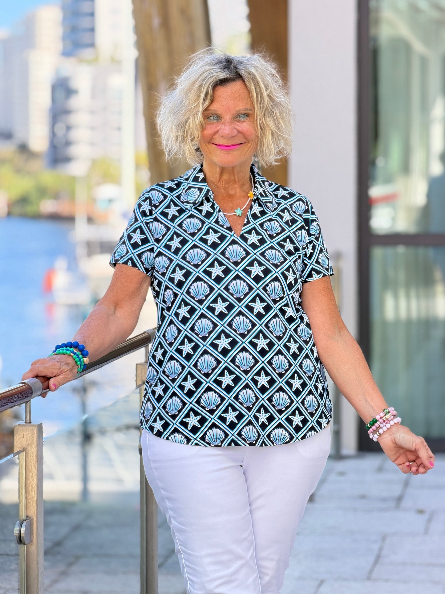 LULU B OCEAN TREASURES SHORT SLEEVE COLLAR