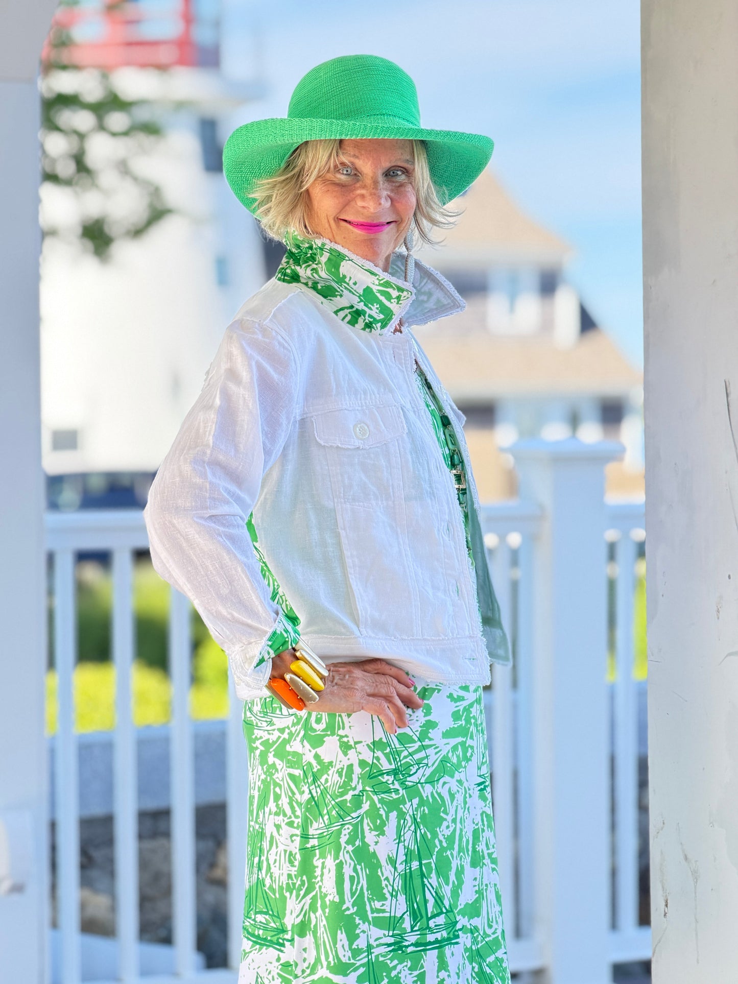 HARBOR  LIGHTS SAILBOAT GREEN MAXI DRESS