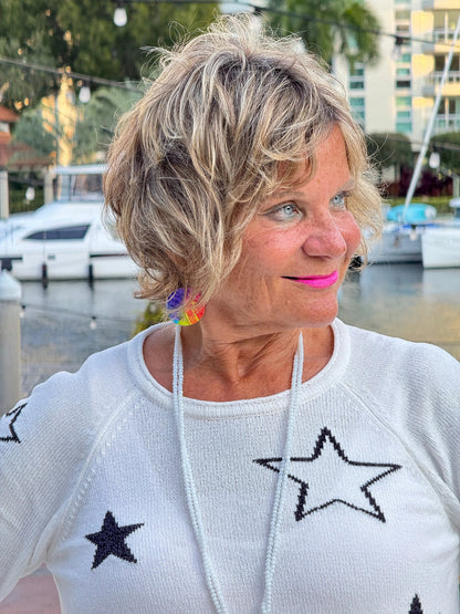 LULU-B WHITE AND BLACK STAR CHENILLE SWEATER