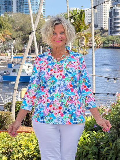 LULU B PARADISE GARDEN RUFFLE SLEEVE TOP