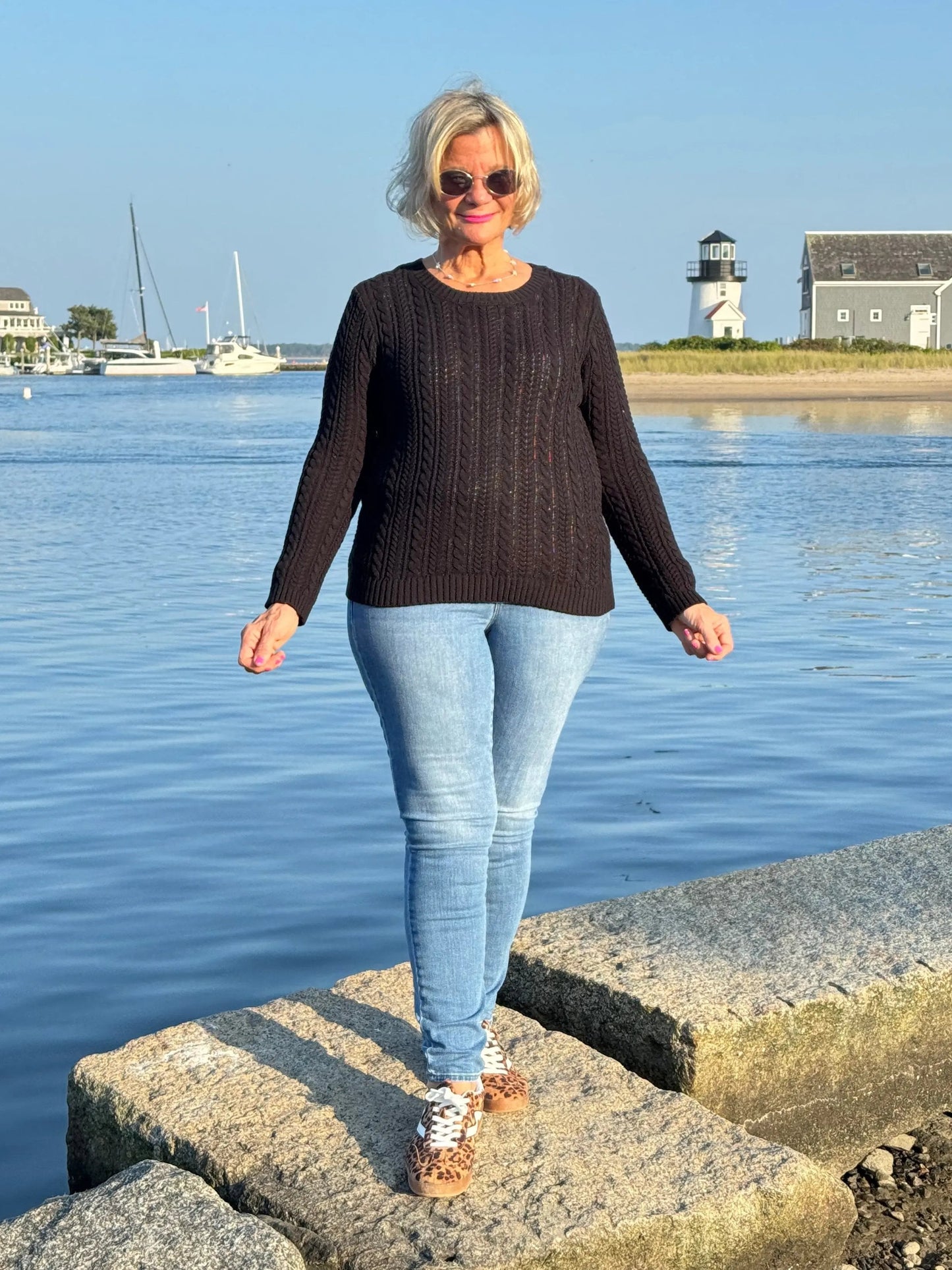 LULU-B BLACK CABLE CREW NECK SWEATER