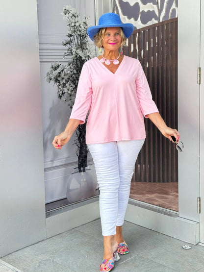 LULU-B CLEAR PINK TAILORED V TOP