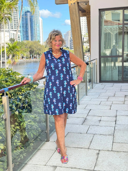 LULU B MIDNIGHT REEF RUFFLE DRESS