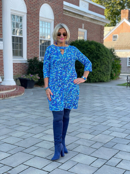 FANTASIA BLUE KEYHOLE BLU DRESS