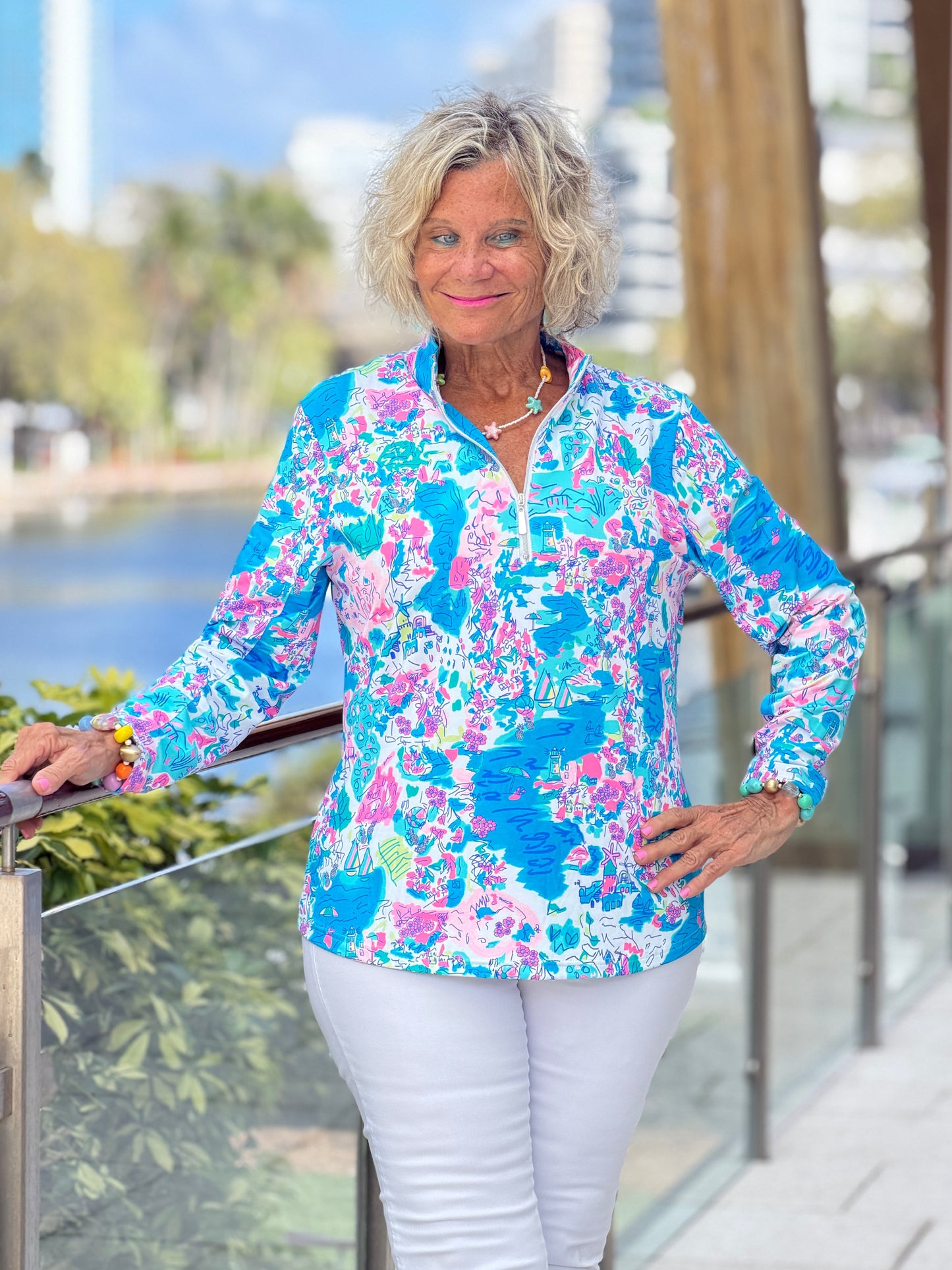 LULU-B PALM BEACH HALF ZIPPER TOP
