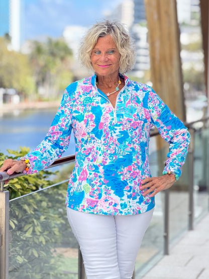 LULU-B PALM BEACH HALF ZIPPER TOP