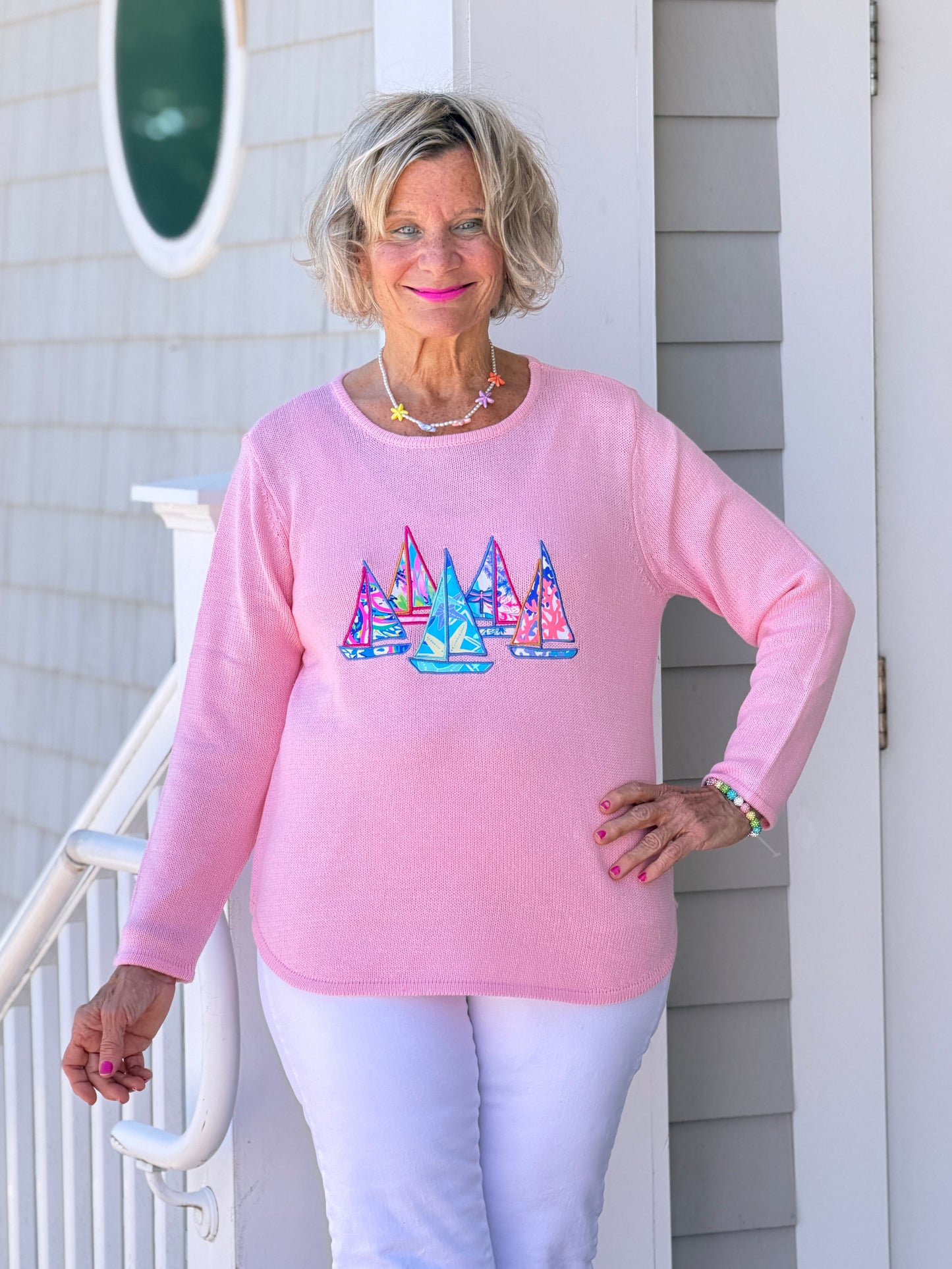 BEACH CLUB PINK SAILBOAT SWEATER