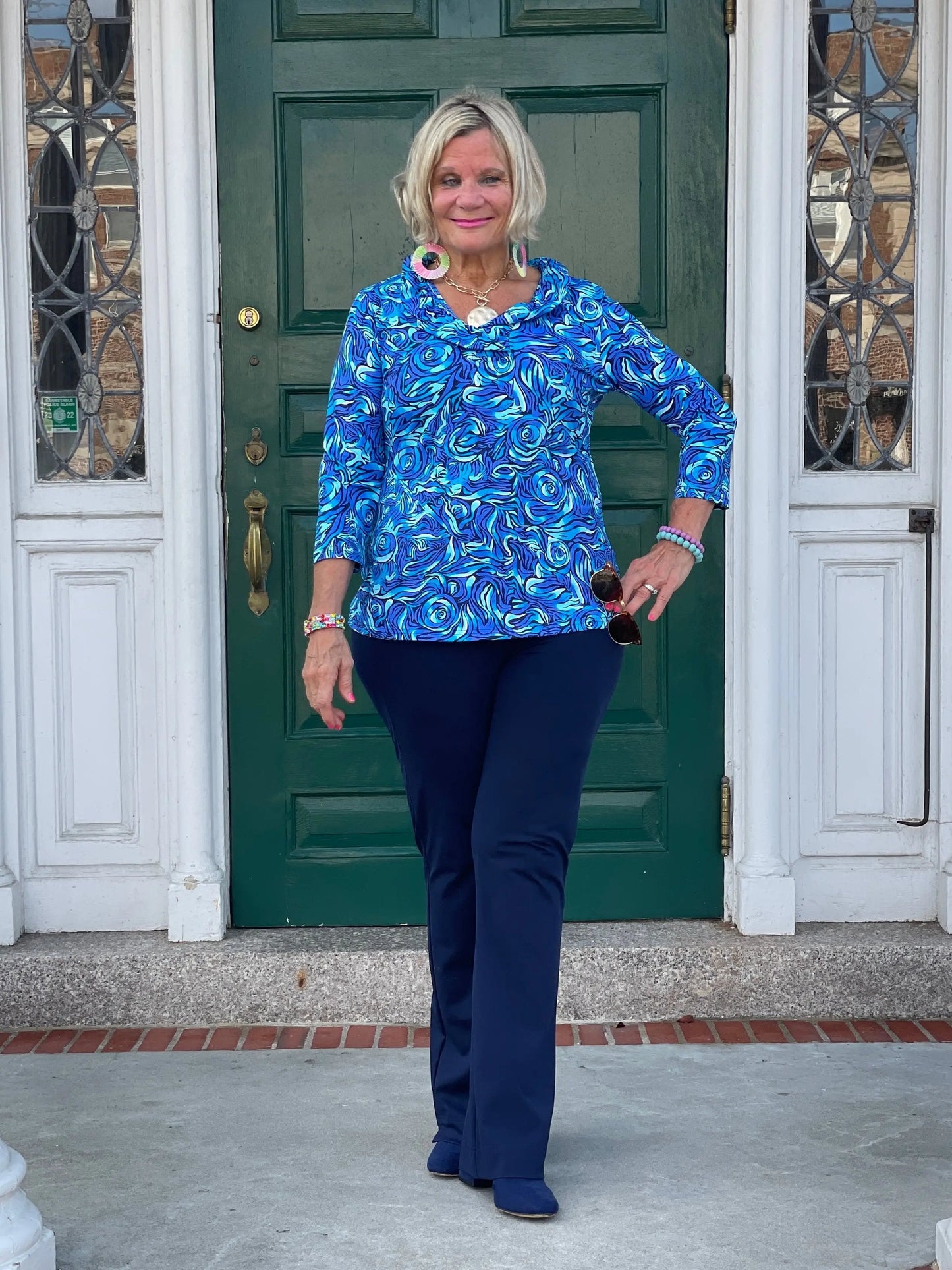 FANTASTIA BLUE RUFFLE SLEEVE TOP