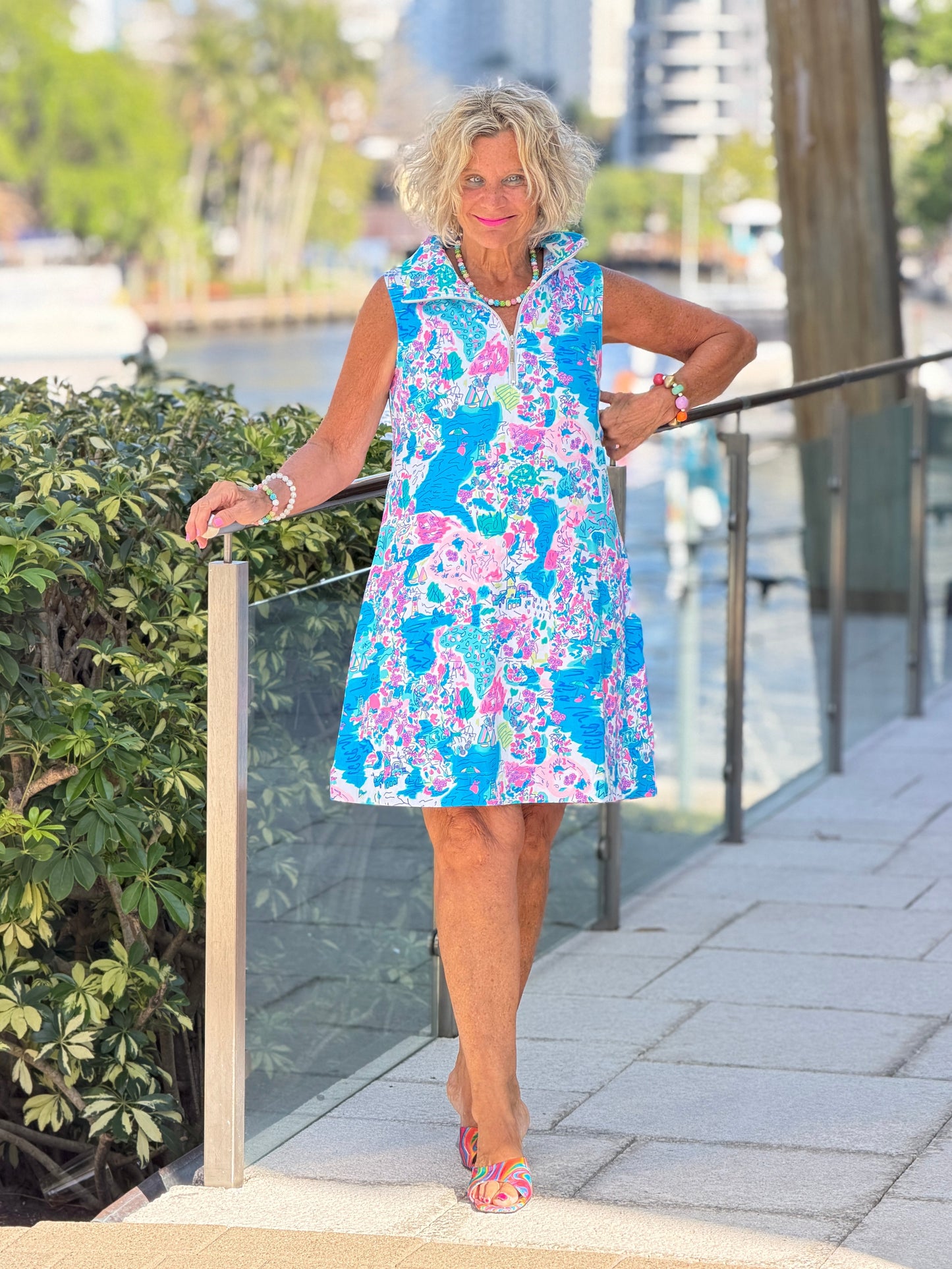 LULU B  PALM BEACH SPLASH HALF ZIPPER DRESS