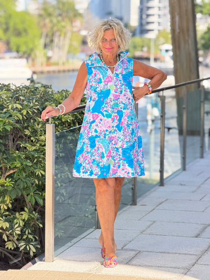 LULU B  PALM BEACH SPLASH HALF ZIPPER DRESS