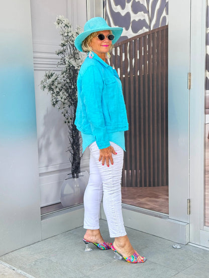 LULU B AQUA LINEN JACKET