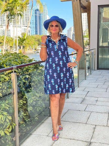 LULU B MIDNIGHT REEF ZIPPER SWING DRESS