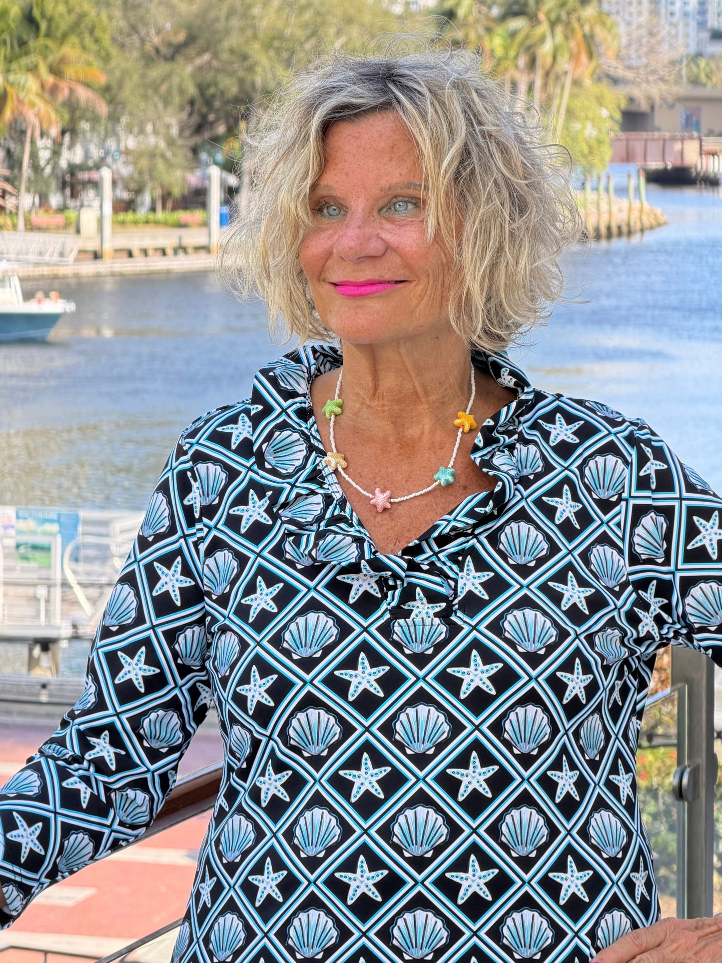 LULU B OCEAN TREASURES RUFFLE SLEEVE TOP