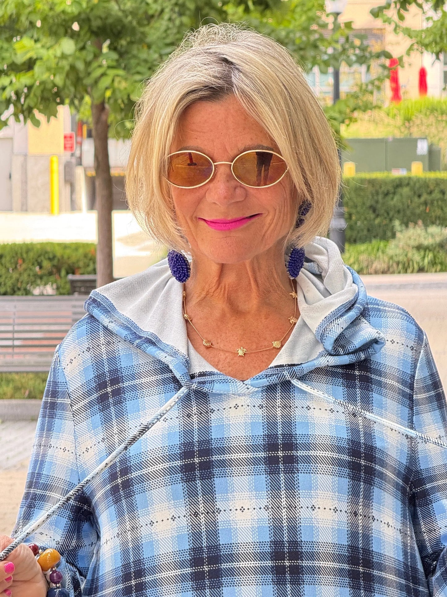 Blue Plaid Fall Day Hoodie