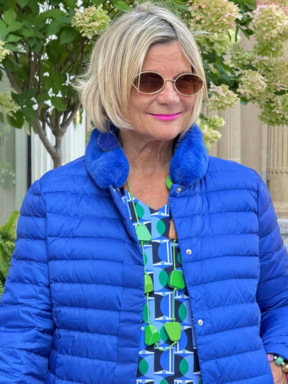 LULLU-B COBALT FAUX FUR PUFFER