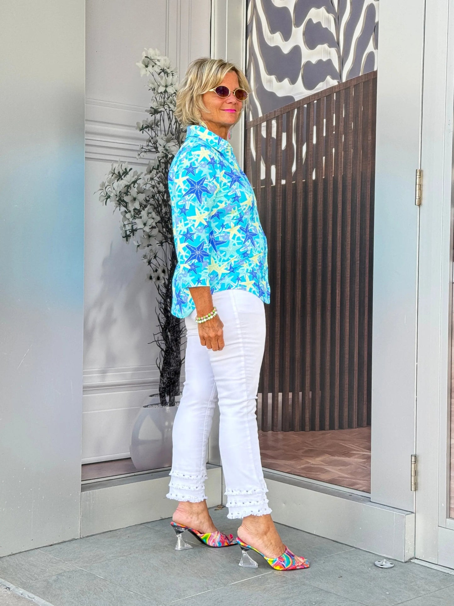 LULU B STARFISH SPLASH BUTTON UP SHIRT