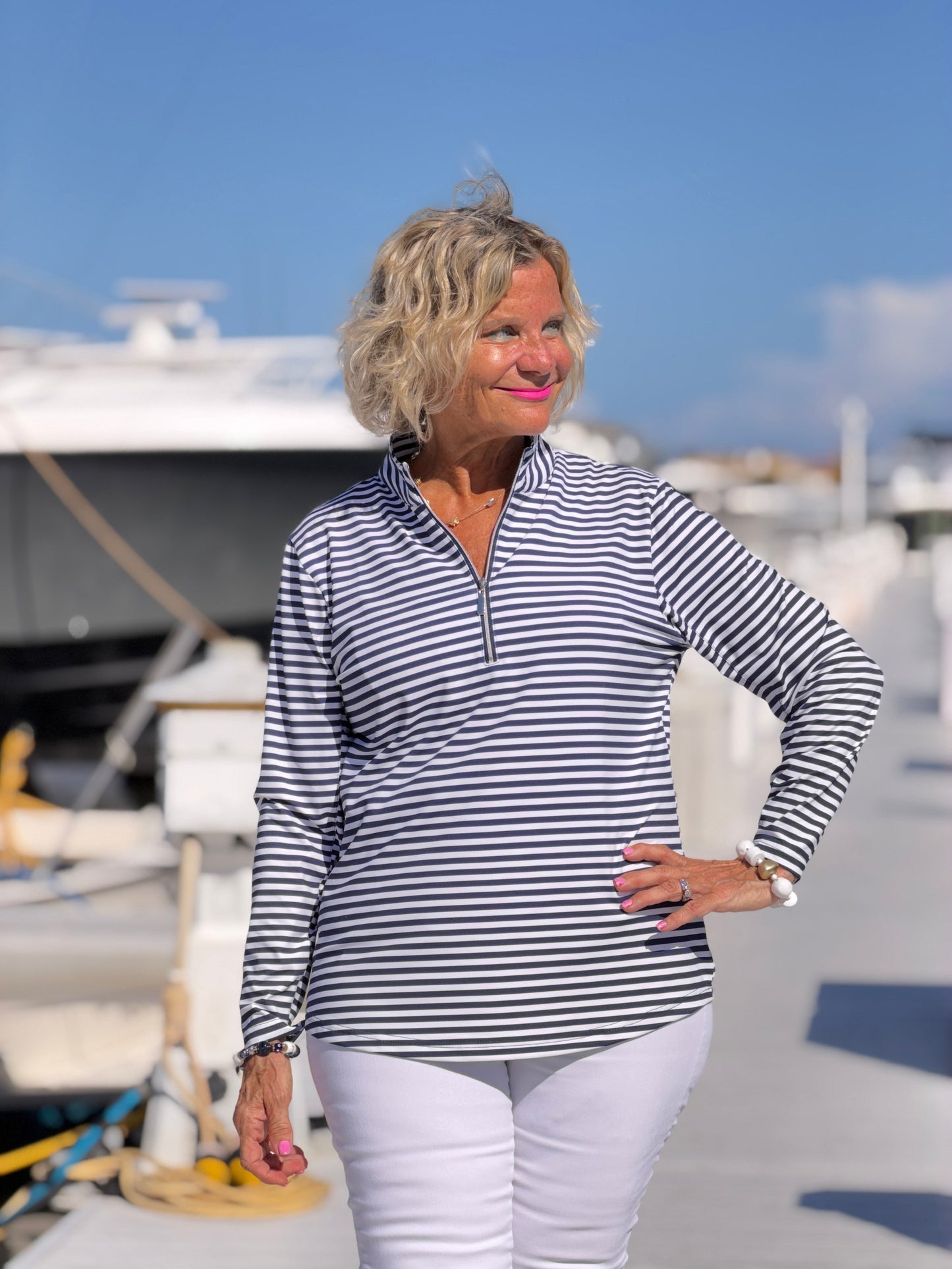 DOCKSIDE NAVY HALF ZIPPER TOP