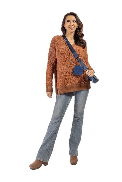 Women's V-Neck Hooded Sweater