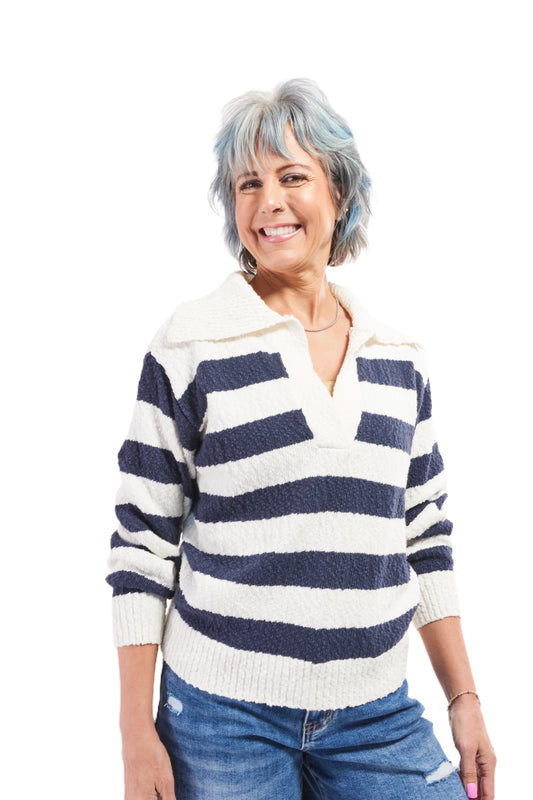 Women's Classic Striped Popcorn Knit Sweater