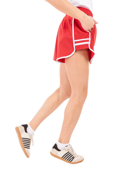 Women's Lightweight Striped Active Shorts - Red/White