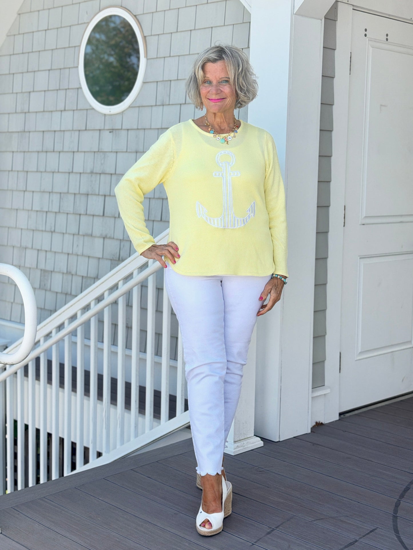 DOCKSIDE NAUTICAL YELLOW STRIPE ANCHOR