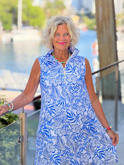 LULU B HIBISCUS COAST HALF ZIPPER DRESS