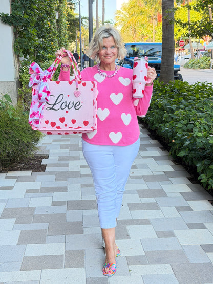 LULU B PINK FUZZY HEART SWEATER