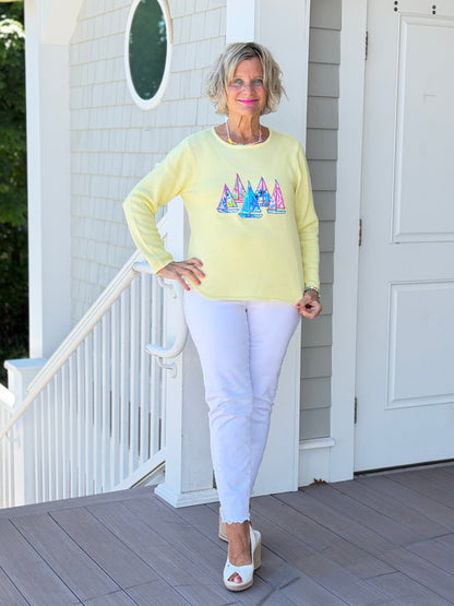BEACH CLUB YELLOW SAILBOAT SWEATER