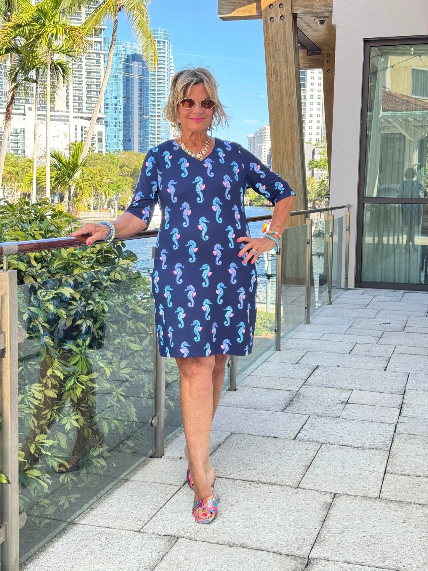 LULU B MIDNIGHT REEF ELBOW SLEEVE DRESS