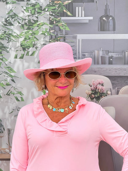 CLEAR PINK RUFFLE SLEEVE TOP