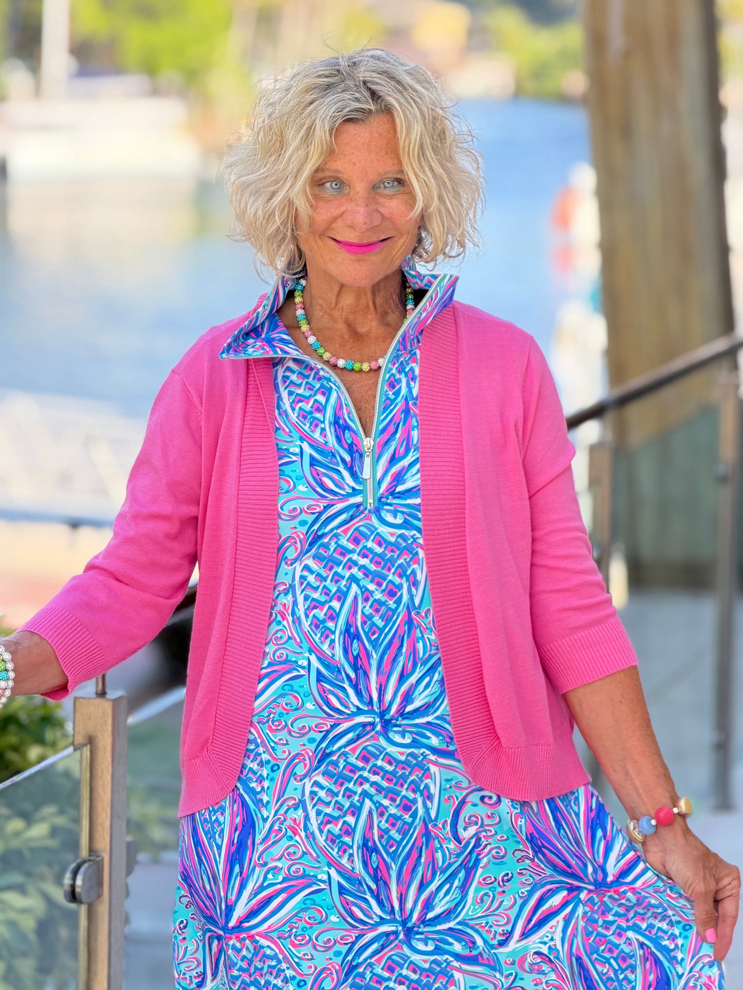 LULU B PALM BEACH ROYALE HALF ZIPPER DRESS
