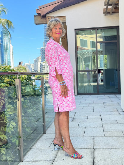 LULU B TROPIC PETALS NOTCH SLEEVE DRESS