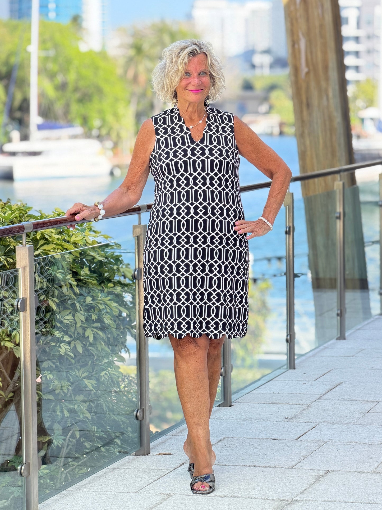 LULU MIDNIGHT TRELLIS SCALLOP DRESS