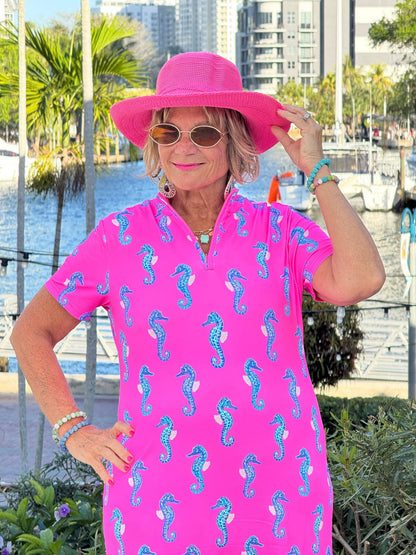 LULU B SEAHORSE BAY HALF ZIPPER SHORT SLEEVE DRESS