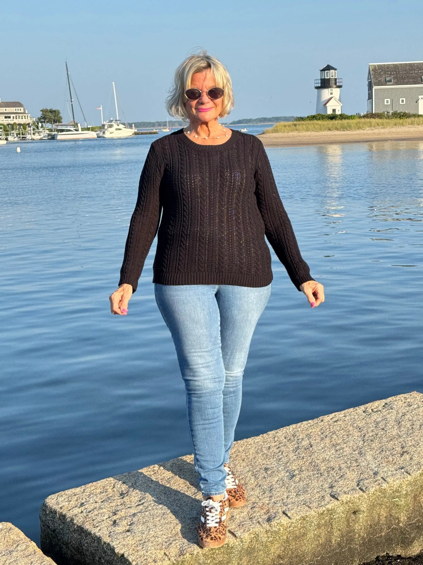 LULU-B BLACK CABLE CREW NECK SWEATER