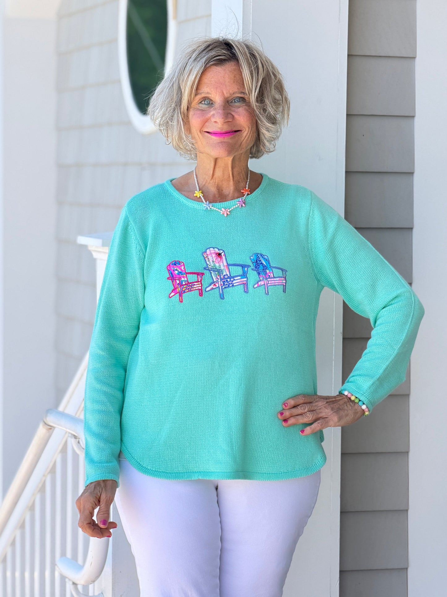 BEACH CLUB SEAFOAM ADIRONDACK SWEATER