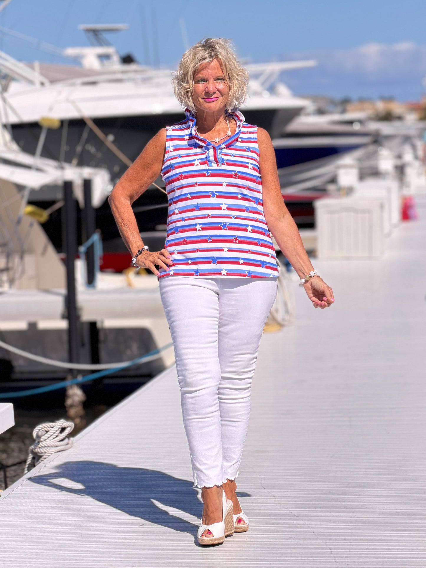 LULU B STARS STARS SLEEVELESS RUFFLE TOP