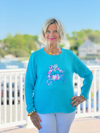 BEACH CLUB AQUA CRAB SWEATER