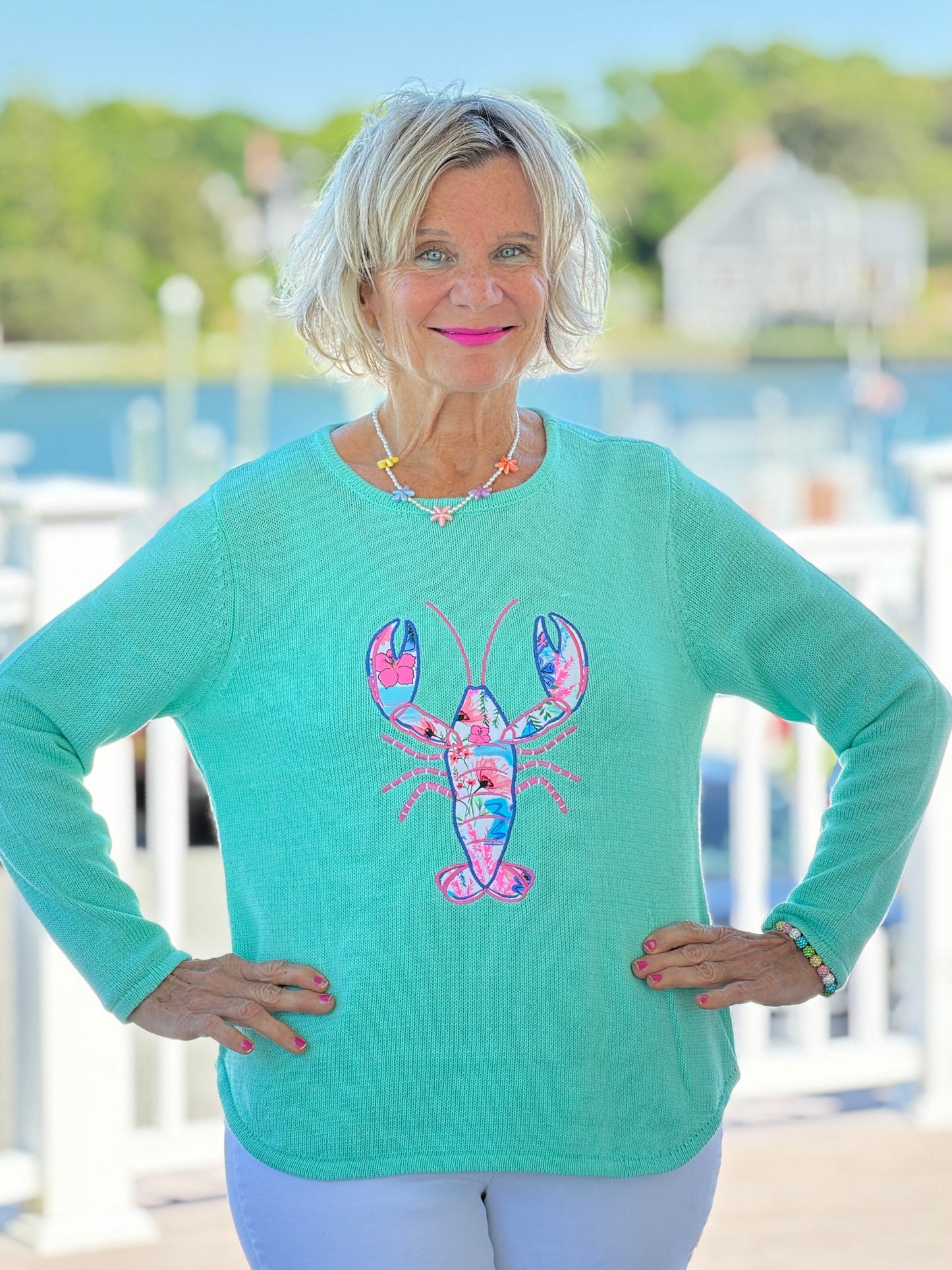 BEACH CLUB SEAFOAM LOBSTER SWEATER