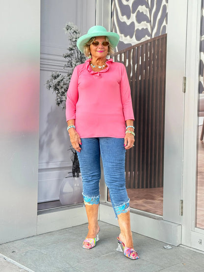 Coral 3/25 Ruffle Top
