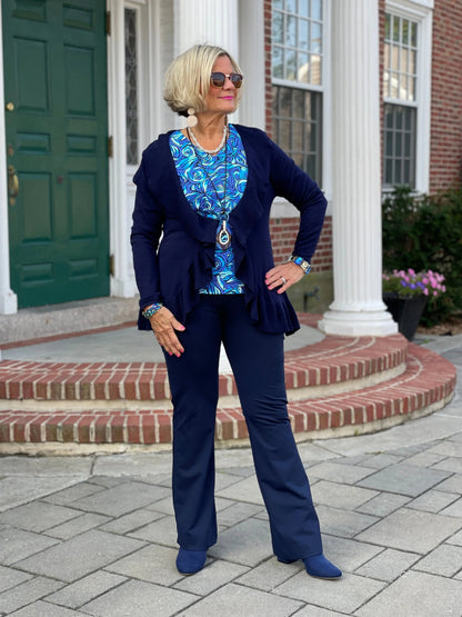 FANTASIA  BLUE V NECK TOP