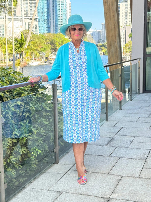 LULU B COASTAL BLOOM 1/2 ZIPPER MIDI MAXI DRESS