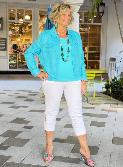 LULU-B AQUA METALLIC LINEN JACKET