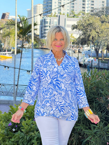 LULU B HIBISCUS COAST COLLAR SLEEFVE TOP
