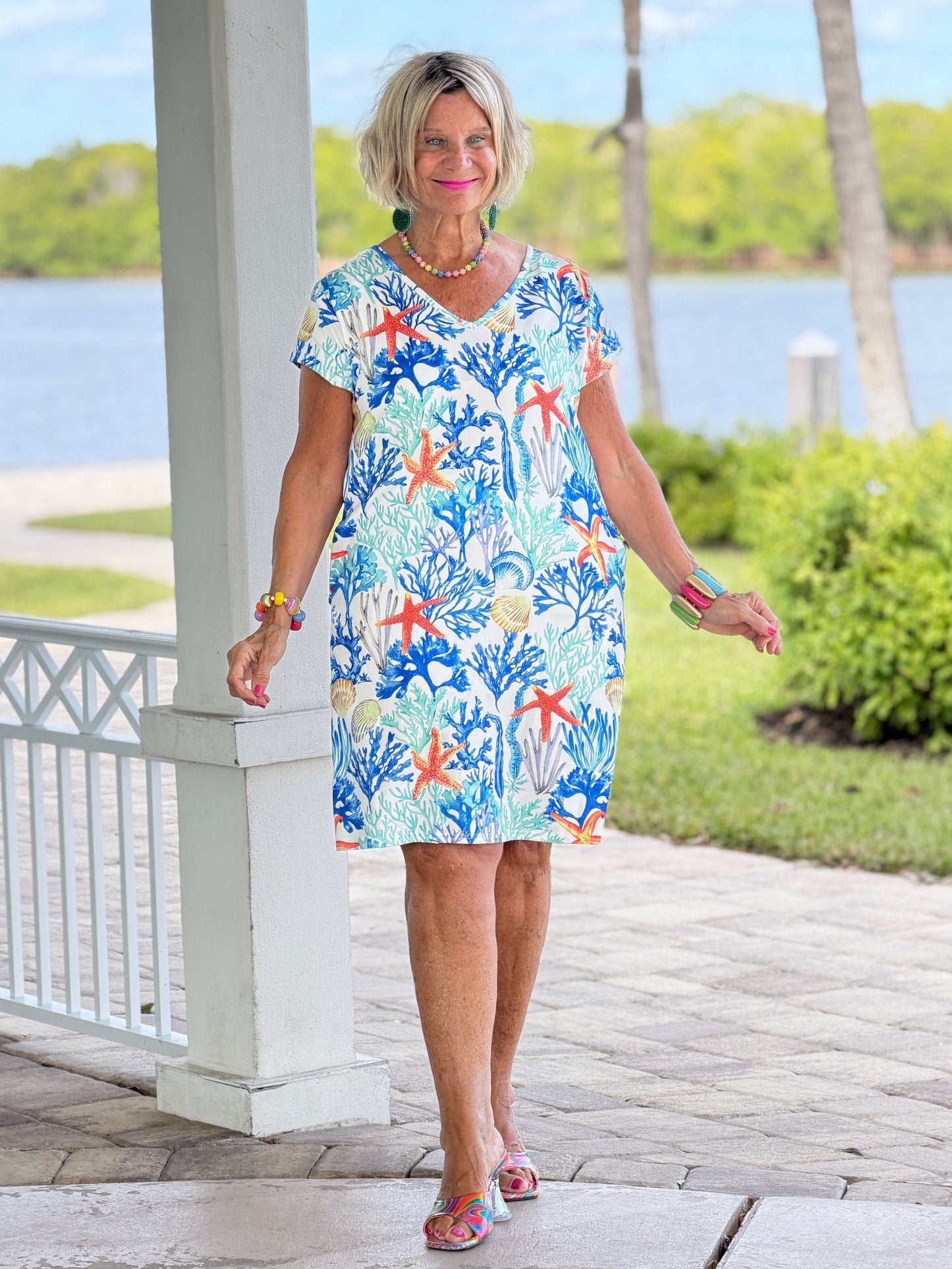 CORAL REEEF V NECK SLEEVE UPF + 50 DRESS